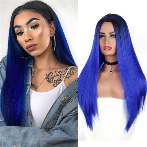 dark blue wig long